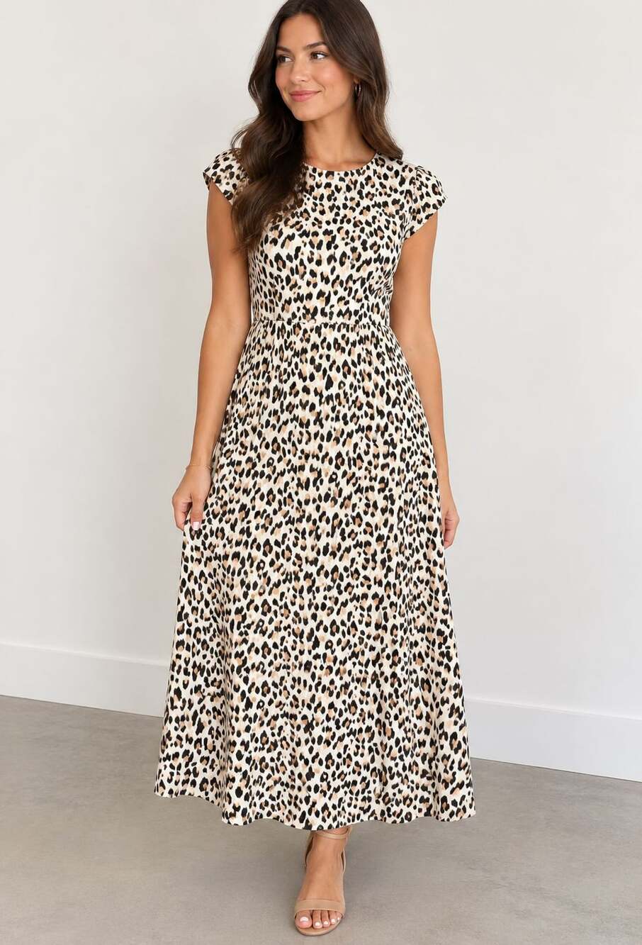 LOFT Women’s Midi Dress Leopard Print Size 12 Crew Neck Zip Back